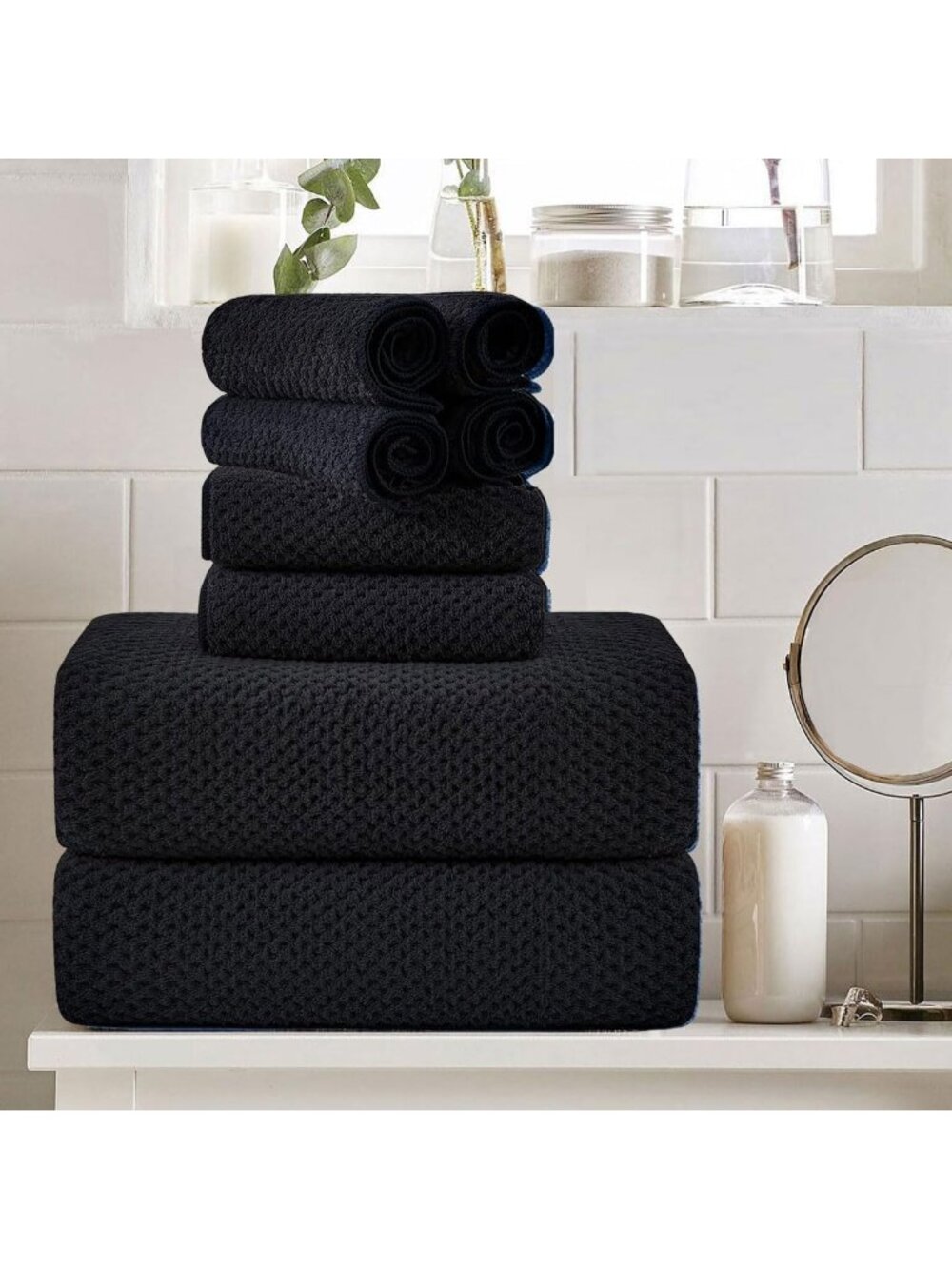 8-Piece Large Black Bath Towel Set - Oversized, Soft, Quick-Dry, Highly
